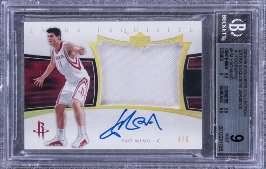 2004-05 UD "Exquisite Collection" Extra Exquisite Jerseys Autographs #YM Yao Ming Signed Game Used Patch Card (#4/5) – BGS MINT 9/BGS 10
